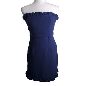 Lulu’s Leeanne Navy Blue Strapless Ruffled Bodycon Dress Size Medium